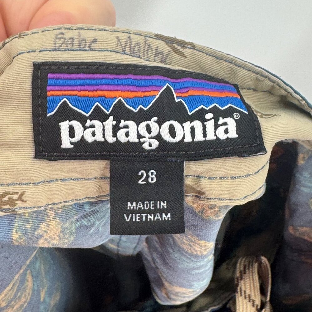 Patagonia Mens Blue Printed Board Shorts Size 28 w/Drawstring Waist & Zip Pocket - Picture 4 of 8